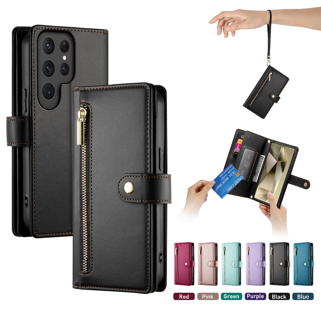 Crossbody Wrist Strap Phone Case for Samsung Galaxy S23 S24 FE S22 S21 Ultra S20 S10 Plus Zipper Wallet with Card Holder Cover