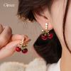 Retro temperament geometric zircon resin cherry stud earrings exquisite earrings women