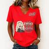 Women's Casual V-Neck Letter Print Short Sleeve Pullover T-Shirt for Everyday Wear