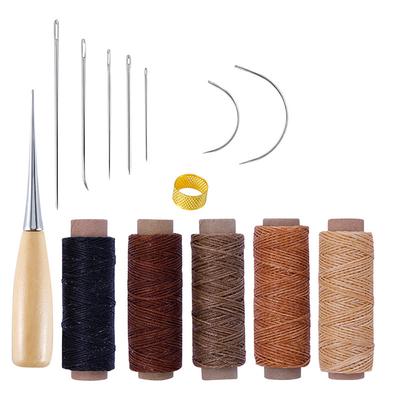 14-teiliges DIY Lederwerkzeugset Nähnadeln mit Leder gewachstem Faden Kordel und Fingerhut zur Lederreparatur