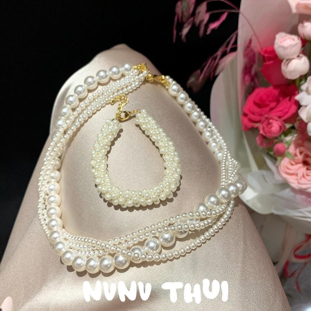 Jewelry, Court Princess Multi-Layered Pearl Necklace, Twist, Banquet Haute Couture Wheat Ear Pearl Bracelet Set