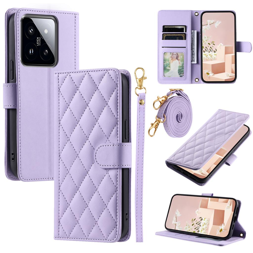 For Xiaomi 14 Case Stand View PU Leather Flip Phone Cover with Strap