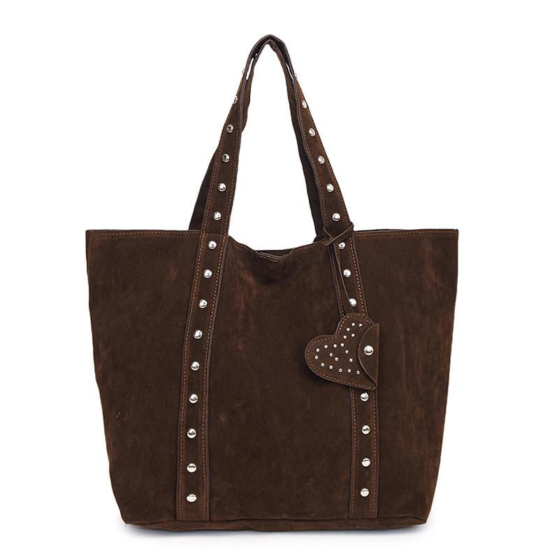 Bolso Tote de Gamuza con Decoración de Corazón y Remaches Urbanos Para Mujer Para Uso Diario