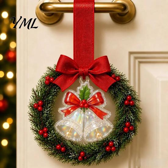 Holiday Party Souvenirs Mini Christmas Wreath Door Handle Decoration, Gingerbread/Angel/Bell/Snowman Artificial Pine Small Hanging Decor with
