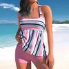 Womens Plus Size  Set Strappy Stripe Bikini Push Up Swimsuit Swimwear Beachwear