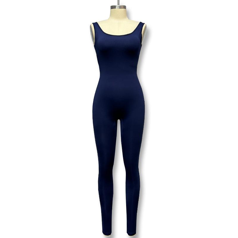 

Autumn new European and American style fitness sports vest tight and thin jumpsuit yoga clothes XL темно-синього кольору