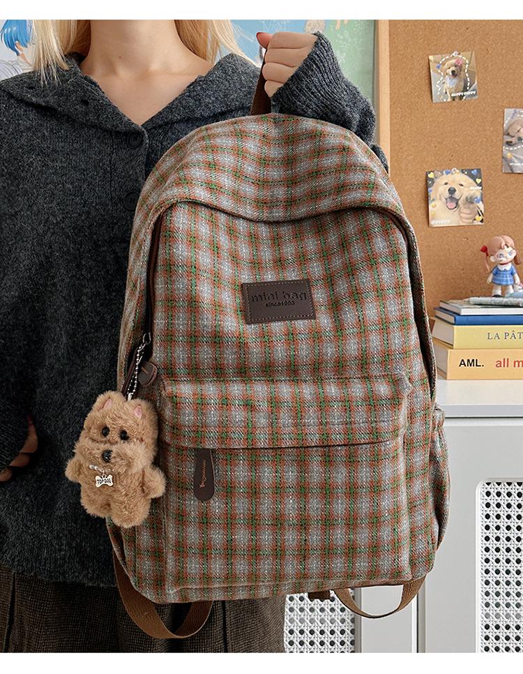 Mori Style Plaid Tweed Backpack: Versatile, Large-Capacity School Bag for Junior High Students