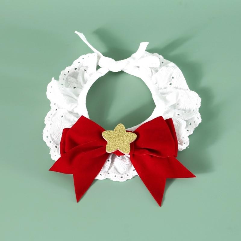 Puppy Christmas Supplies Beret Hat with Necklace Photo Props Festive Collar Christmas Photo Props Supplies