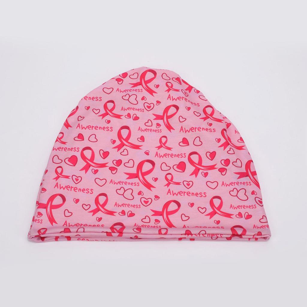 Breathable Breast Cancers Support Beanies Hat Breast Cancers Awareness Print Headwrap Hat Fashion Print Skull Hat for Women