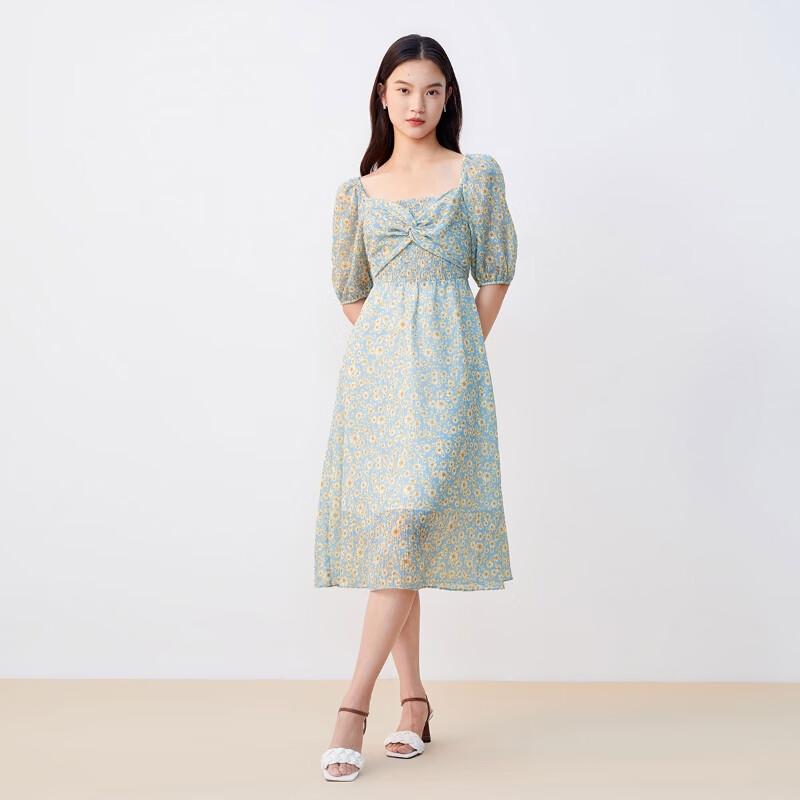 

VEROMODA 2023 Early Autumn Floral Textured Square Neck High Waist Dress M