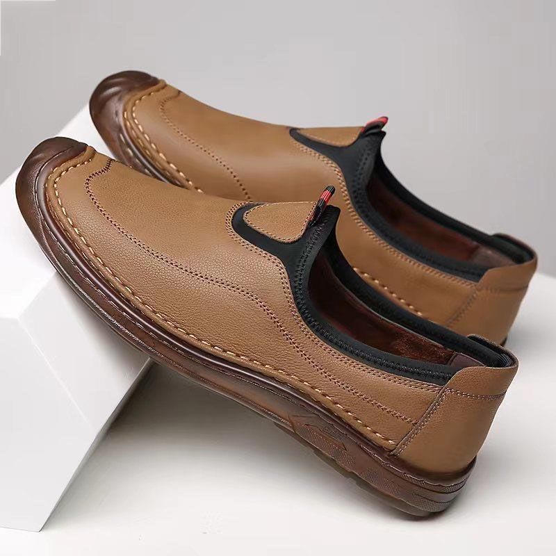 

[Натуральная воловья кожа] 2025 новые мужские повседневные кожаные туфли с одной педалью, мужские туфли для вождения из натуральной кожи, дышащие туфли Doudou 44