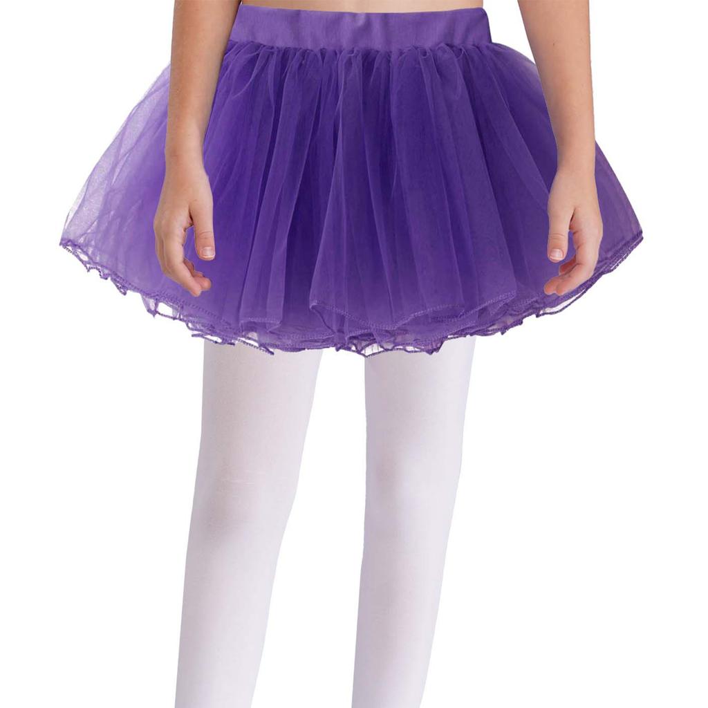 Girls Tutu Mesh Dance Skirt Elastic Waistband Solid Color Four Layer Design Ballet Practice Performance Skirt