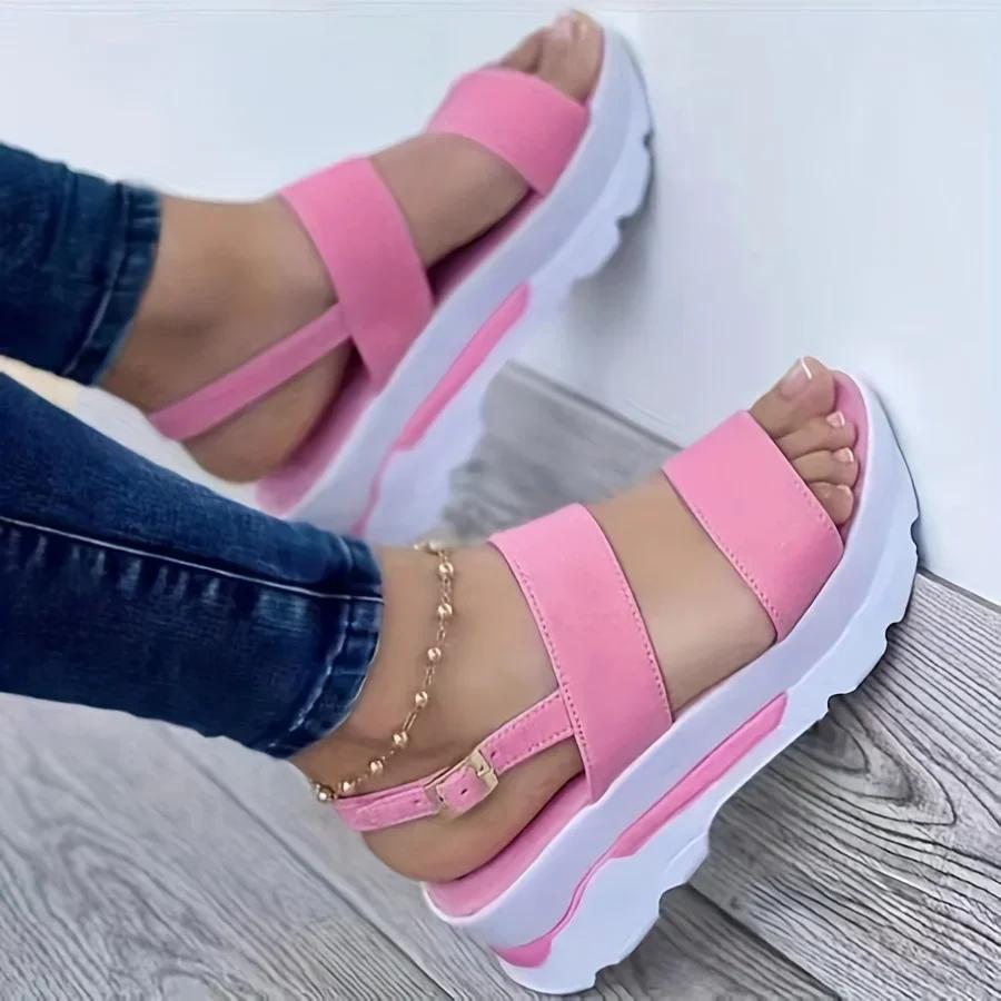 Open Toe Shoes Summer Women Non Slip Durable Women's Sandals Wedges Basic Buckle Slippers Women Zapatos De Mujer Footwear