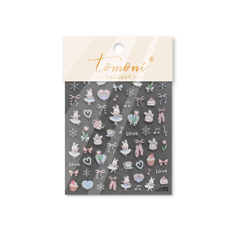 

Tomoni 3D Тисненые Детские Наклейки для Ногтей в Японском Стиле - Маленькая Панда и Балетный Зайчик