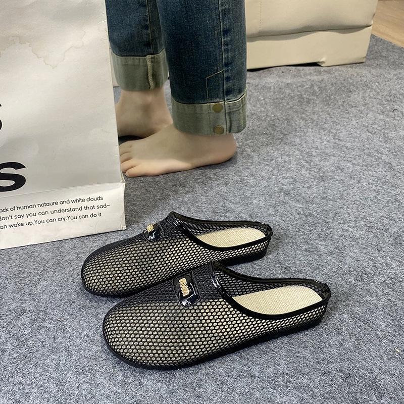 Mesh Breathable Bag Head Half Slippers Women's Summer Wear 2025 New Hollow Mesh Hole Shoes One Foot Cool Slippers