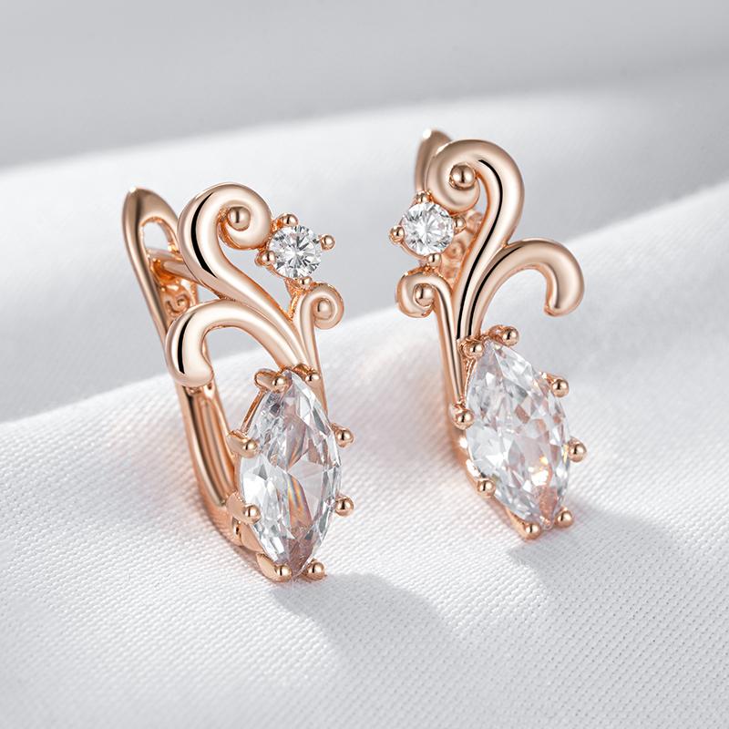 Shiny Rhombus Natural Zircon English Earrings For Women Rose Gold Color Crystal Flower Daily Vintage Jewelry