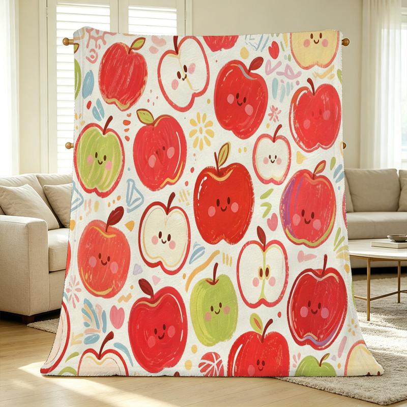 Cartoon Apple Series Flannel Blanket High Dense Velvet Soft Cozy Throw, Ideal for Home, Sofa Nap, Warm Decor, Christmas & Halloween