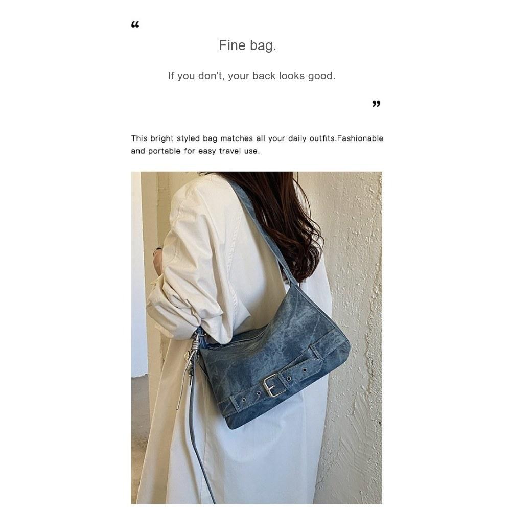 Women Vintage Large Capacity Soft PU Shoulder Bag with Belt Detail for Daily Commute