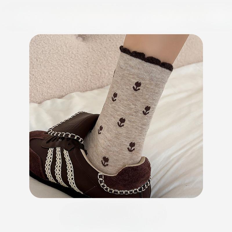 

Женские осенне-зимние винтажные милые носки-трубы с тюльпановым кружевом и пузырчатым верхом из хлопка 1 pair