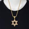 Hip Hop Iced Out Bling Star of David Pendants Gold Color Stainless Steel Hexagram Necklace for Women Men Jewish Jewelry Gift