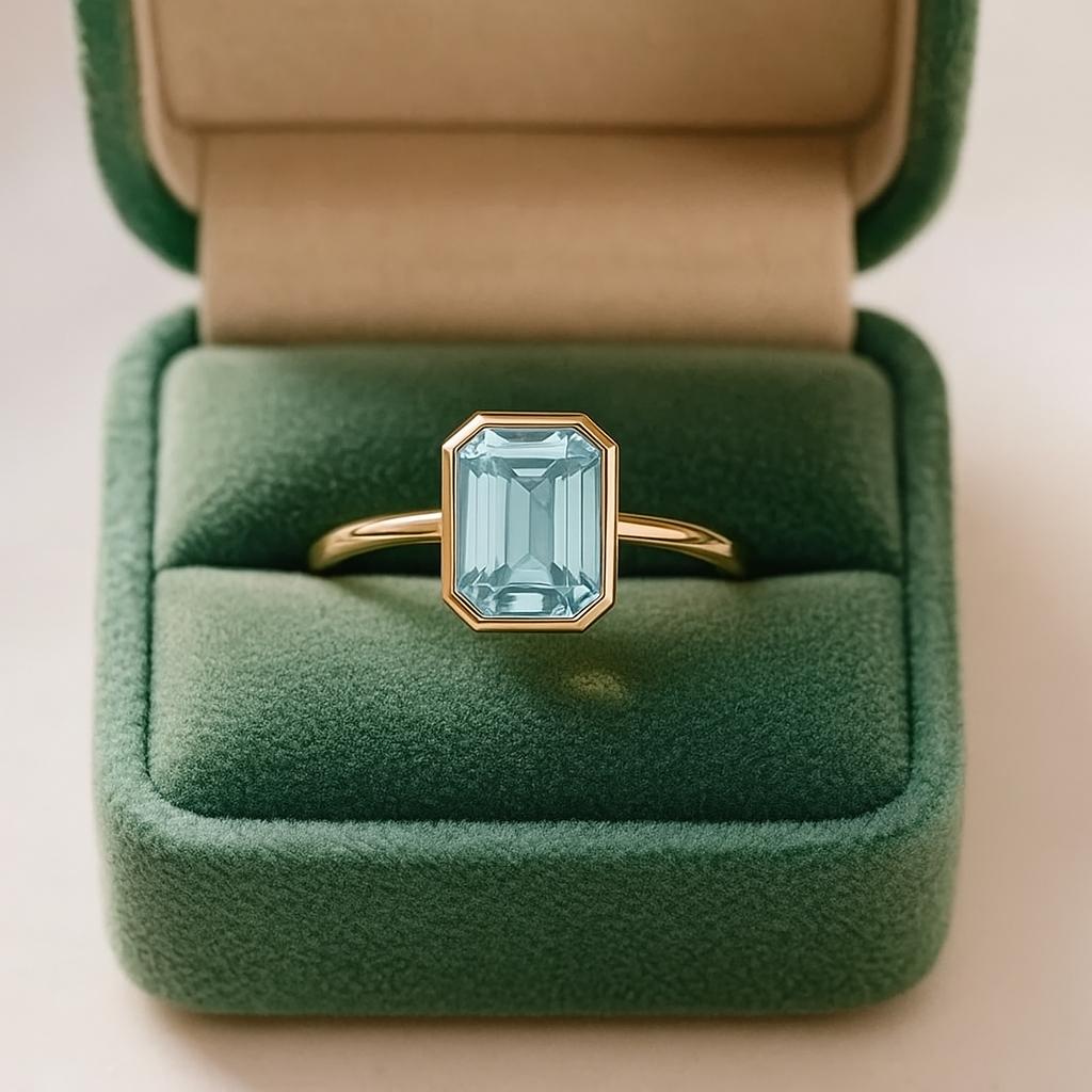 Vintage Emerald cut Aquamarine Engagement Ring Promise Ring For Her Anniversary Gift For Wife Christmas Present