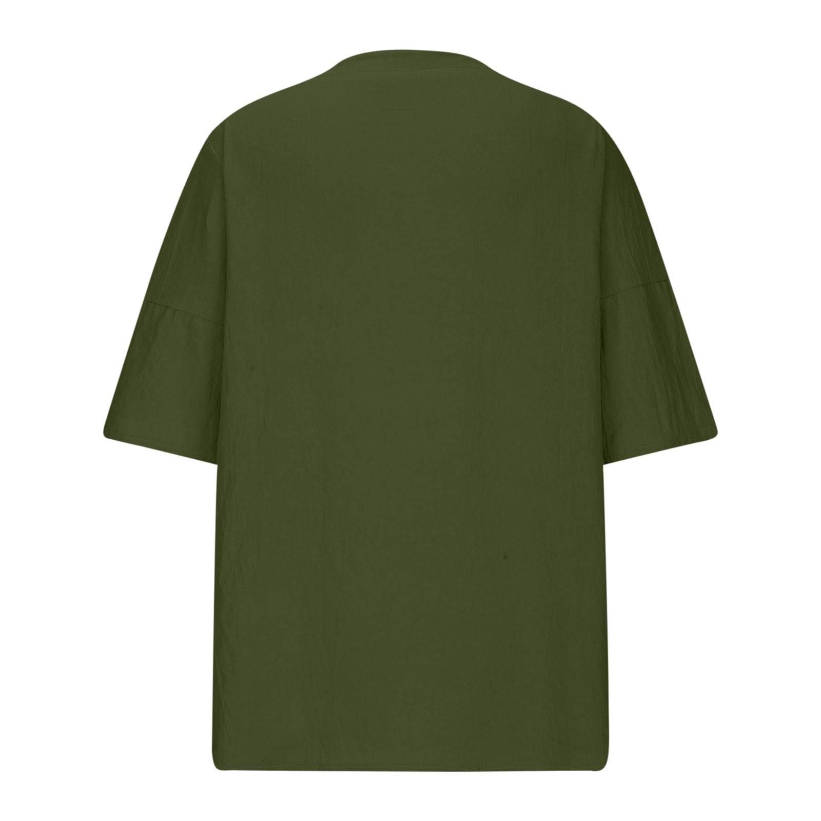 Женская летняя свободная футболка с v-образным вырезом и рукавами три четверти — фото 4