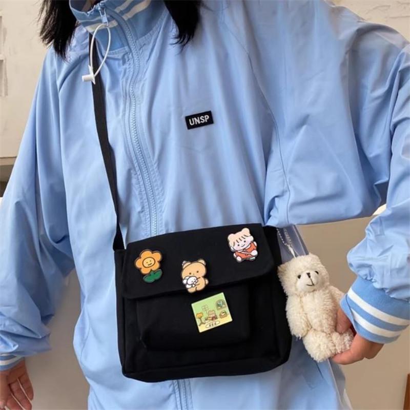 Adorable Canvas Crossbody Bag with Cute Pins Lightweight Shoulder Bags for Women, Ideal for School, Work & Everyday Outfits