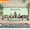 D Flat Pc Vintage Wall Art Sign Mexico City Landmark Illustration Antique Aluminum Ornamental Plate for Home Bar Cafe