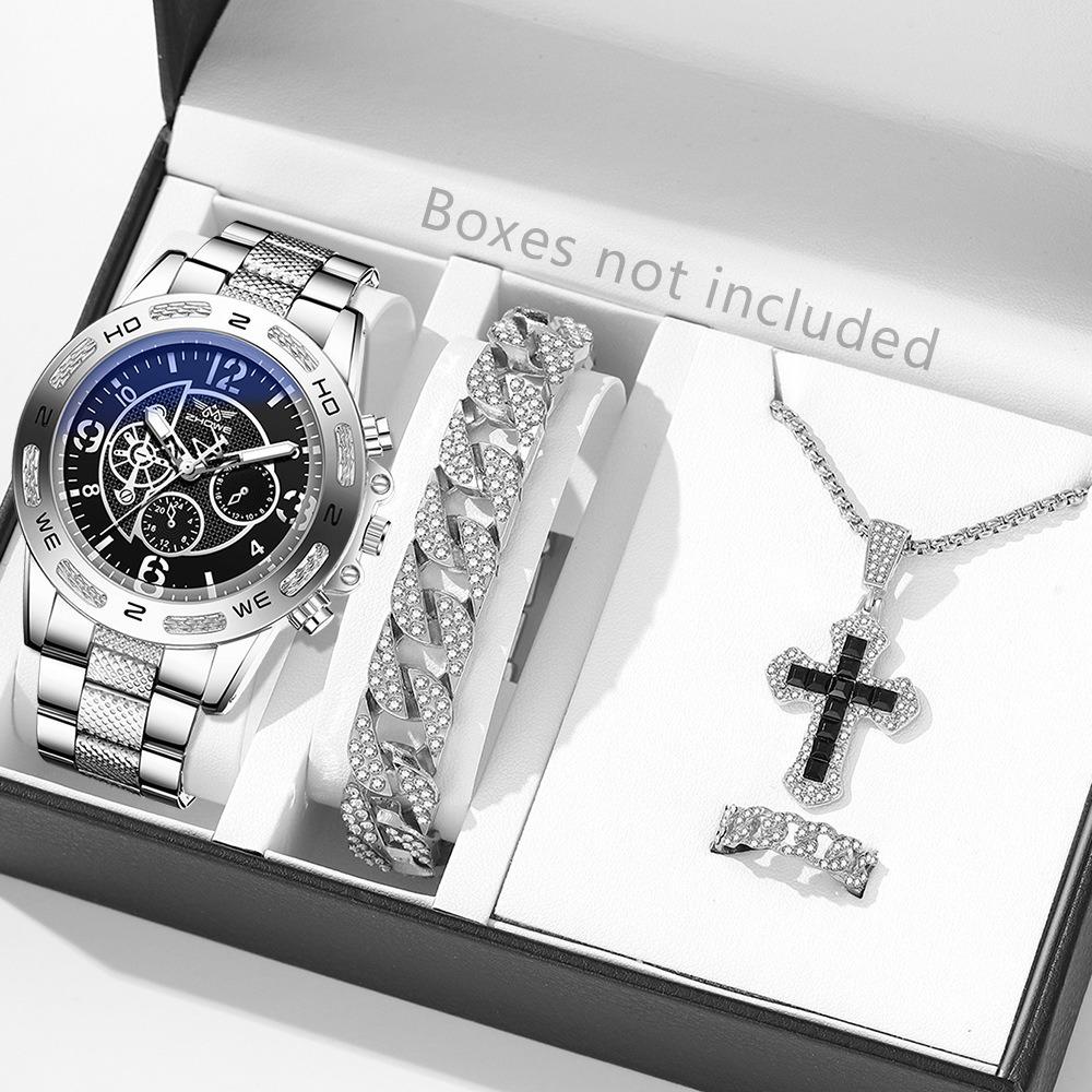 Men's Watch Blu-ray Glass Quartz Watch Classic Watch False Three-eye Digital Alloy Watch