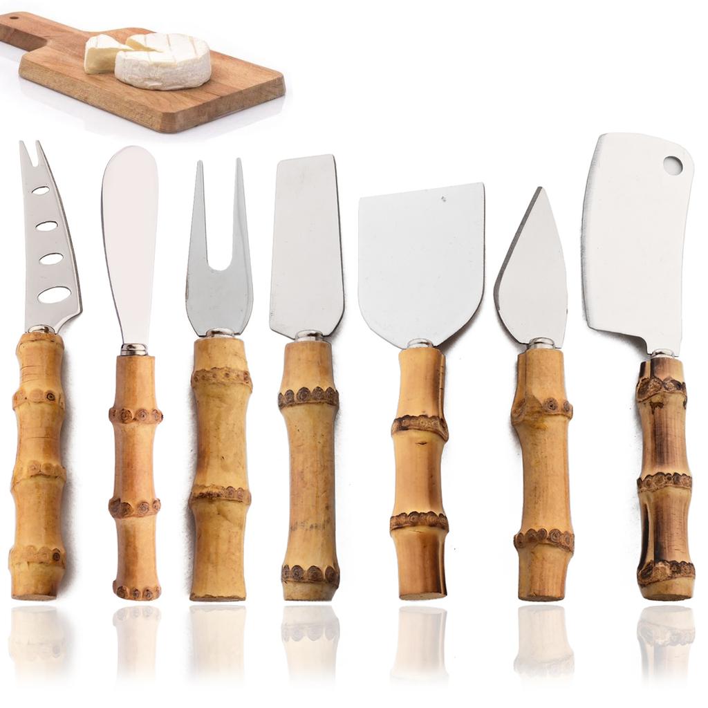 4/5/7-piece Cheese Knife Set Stainless Steel Silverware Set Bamboo Handle Utensils Hostess Serving Set for Buffet Home
