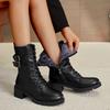 Women's Solid Minimalist Boots 2025 Winter Short Plush Shoes for Women Lace Up Chunky Heel Comfy Boots Versatile Mid Calf Boots