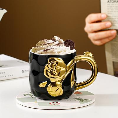 Couple Gilded Small Flower Ceramic Cup Set Nordic Mug High Value Large Capacity Water Cup Household Ins Style