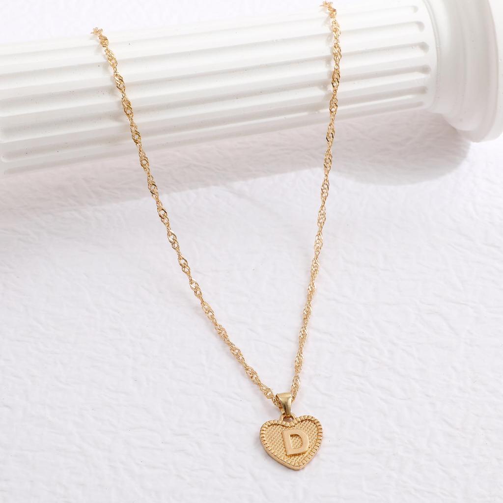 Handmade Love Letter Pendant Necklace - Heart & Water Wave Chain Design