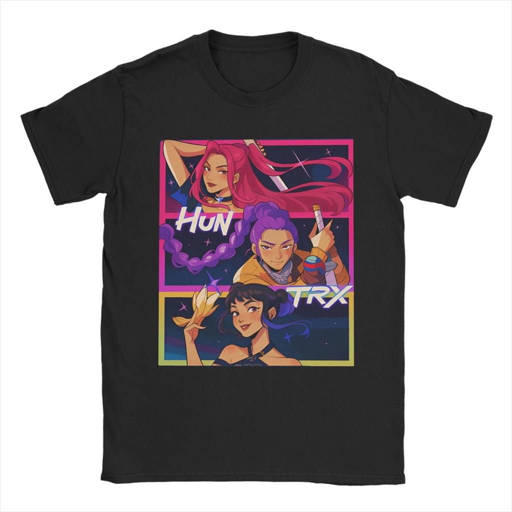 Kpop Demon Hunters Animation Men's T Shirts Huntrix Saja Boys Humor Tees Short Sleeve Round Collar T-Shirt Pure Cotton Clothes