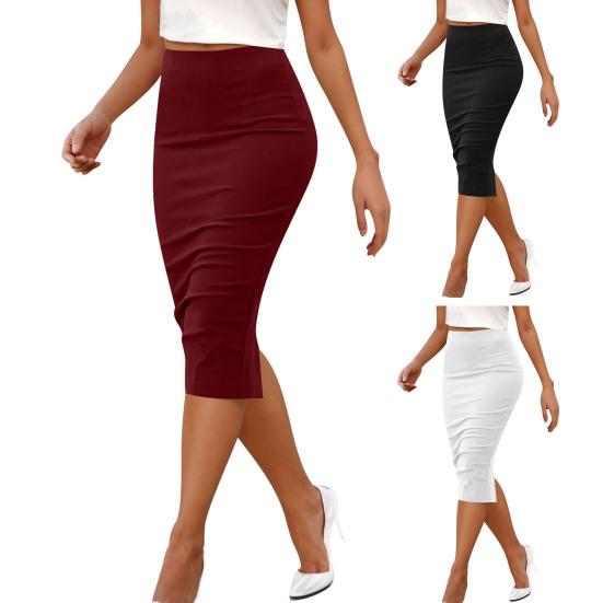 Midi Skirt Design High Waist Hip Wrapped Solid Color Back Slit Skirt Slimming Office Party Wear
