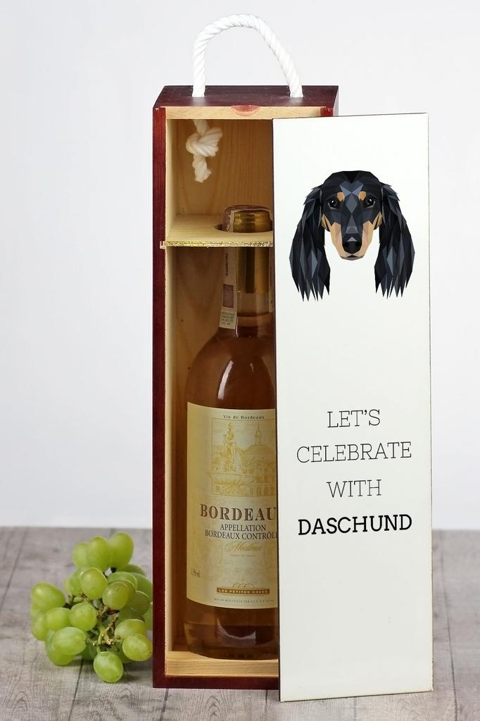 Long-Haired Dachshund - Geometric Box with Photo and Inscription for Wine by Art-Dog