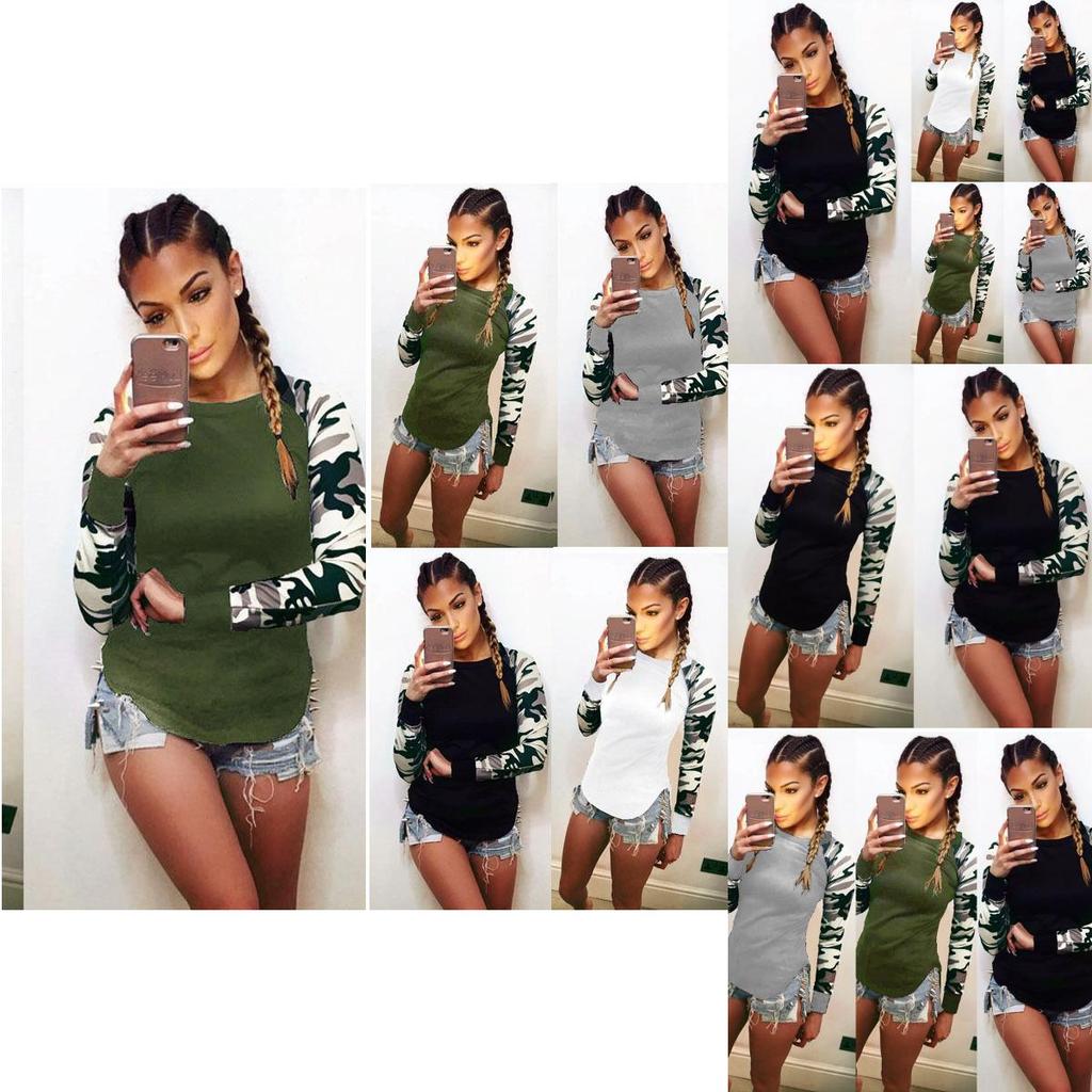 Premium Quality Damen Camouflage Printed Long Sleeve Pullover T-shirt For Stylish Comfort