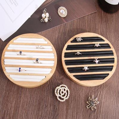 Runde Schmuckvitrine aus Holz, Ring-Display-Tablett, Organizer, weißes Leder