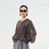 Less 2025 Summer Loose Fit Round Neck Silk Striped Shirt