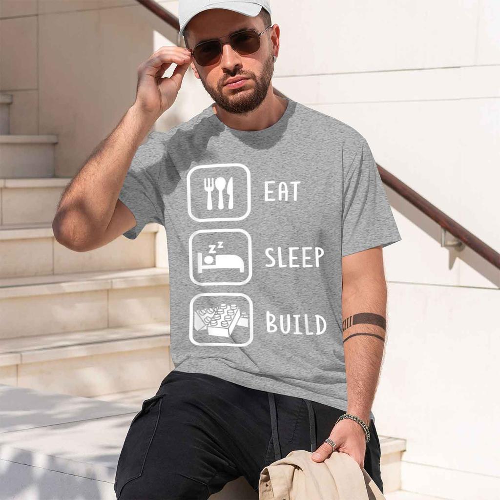 Casual Style T-Shirt Eat Sleep Build Theme Graph Summer Wear Gift For Builders And Enthusiasts 2026 Model Short-sleeve