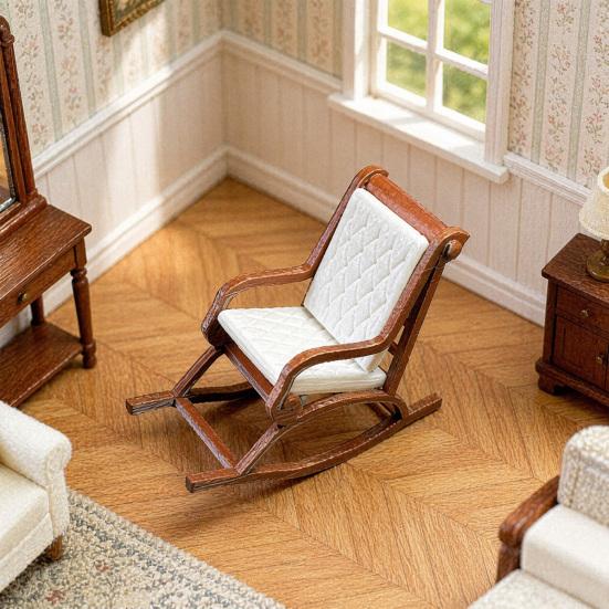 Dollhouse Miniature Rocking Chair, 1:12 Scale Exquisite Details, Lightweight Tiny Mini House Decoration, for Photo Props Micro Landscape