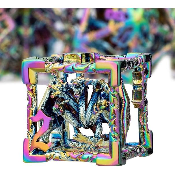 ARUOHHA Hollow DND Dice Set Copper Blue 5-Headed Dragon D and D Dice with Gift Box, Dungeons and Dragons Role Playing Games 7PCS Metal Polyhedral