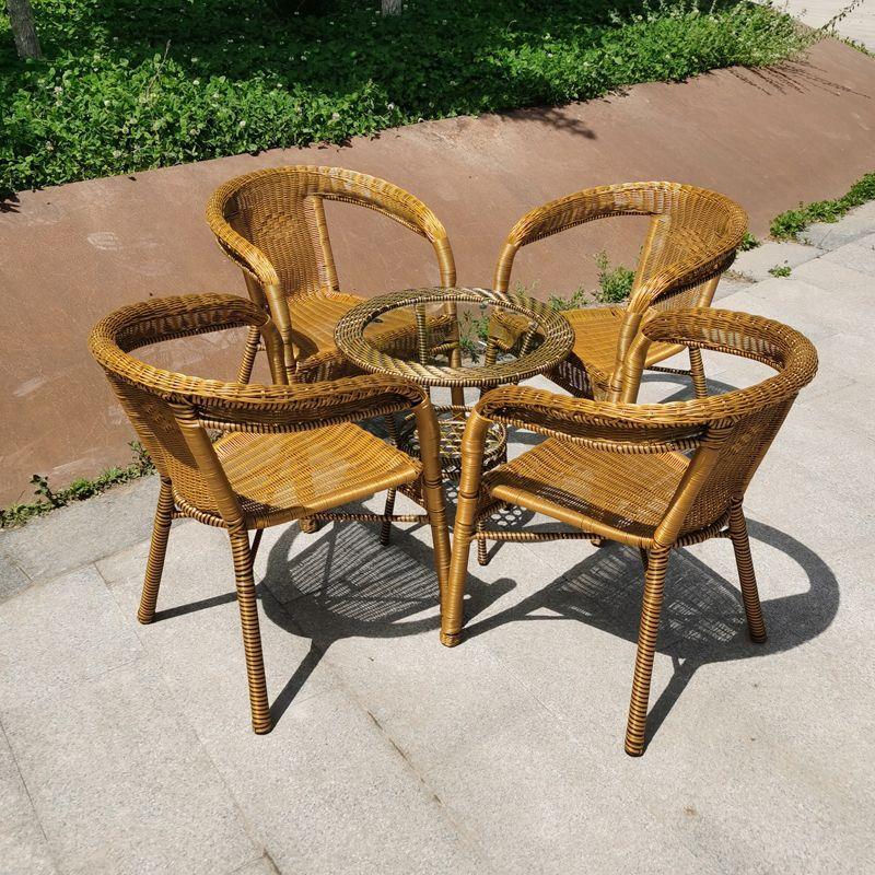 Family-Style Hand-Woven Rattan Chair & Coffee Table Set for Balcony or Leisure Spaces