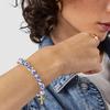 Women Bracelet Blue White Ceramic Beads Decor Elastic Rope Bracelet with Stainless Steel Charm Wristwear Jewelry Accessory