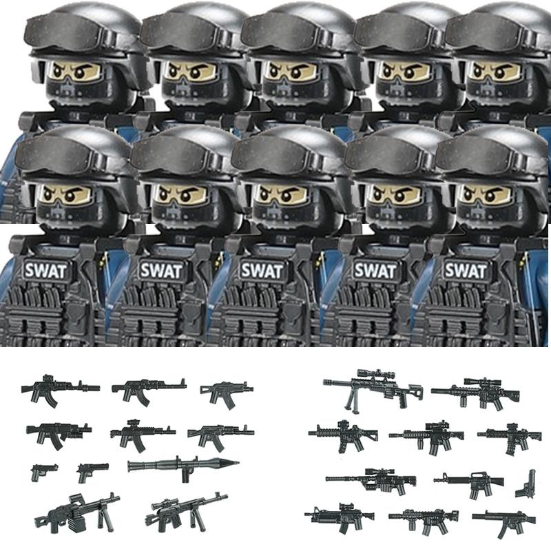 Non-Toxic Military Figures Riot Police Soldier Building Blocks City Commando Special Forces Swat Weapons Vest Bricks Children Toys Gift