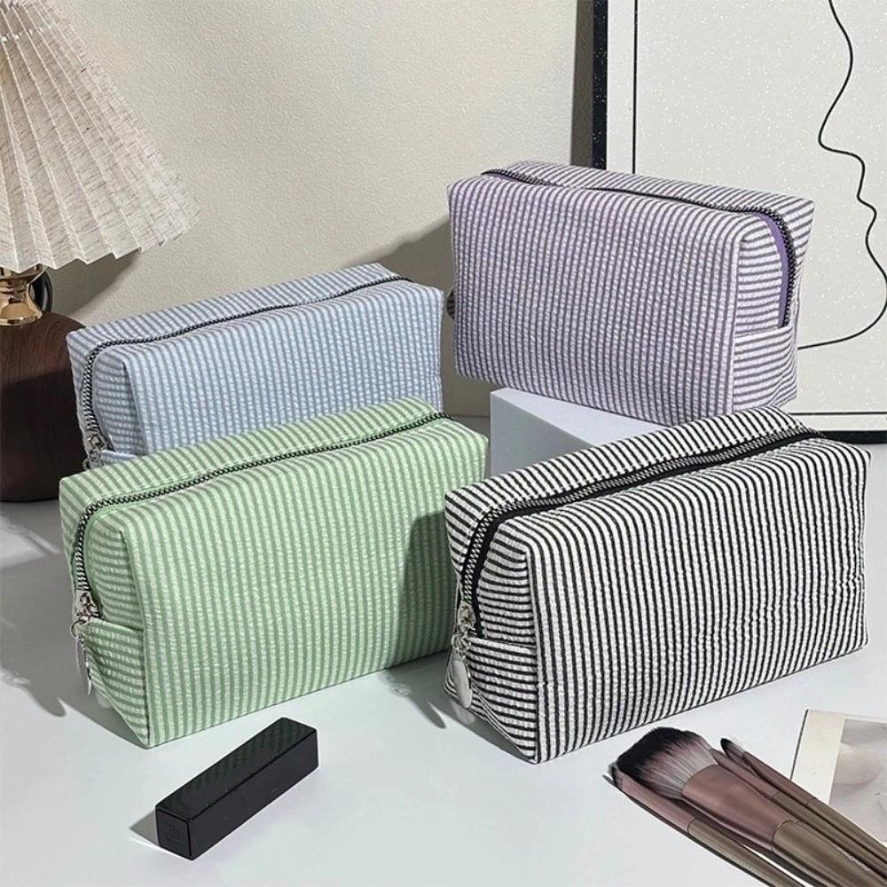Large-Capacity Toiletry Bag Striped Makeup Storage Bag Durable Desk Pencil Box Gifts