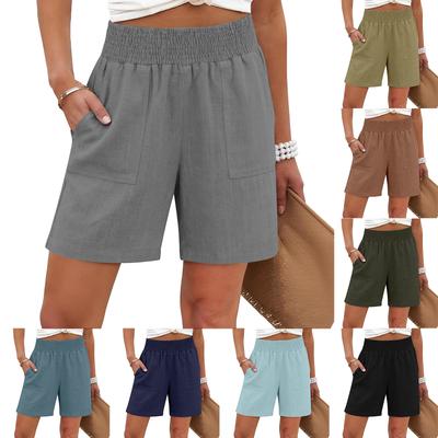 Women Casual  High Waisted Wide Leg Linen Shorts With Pockets