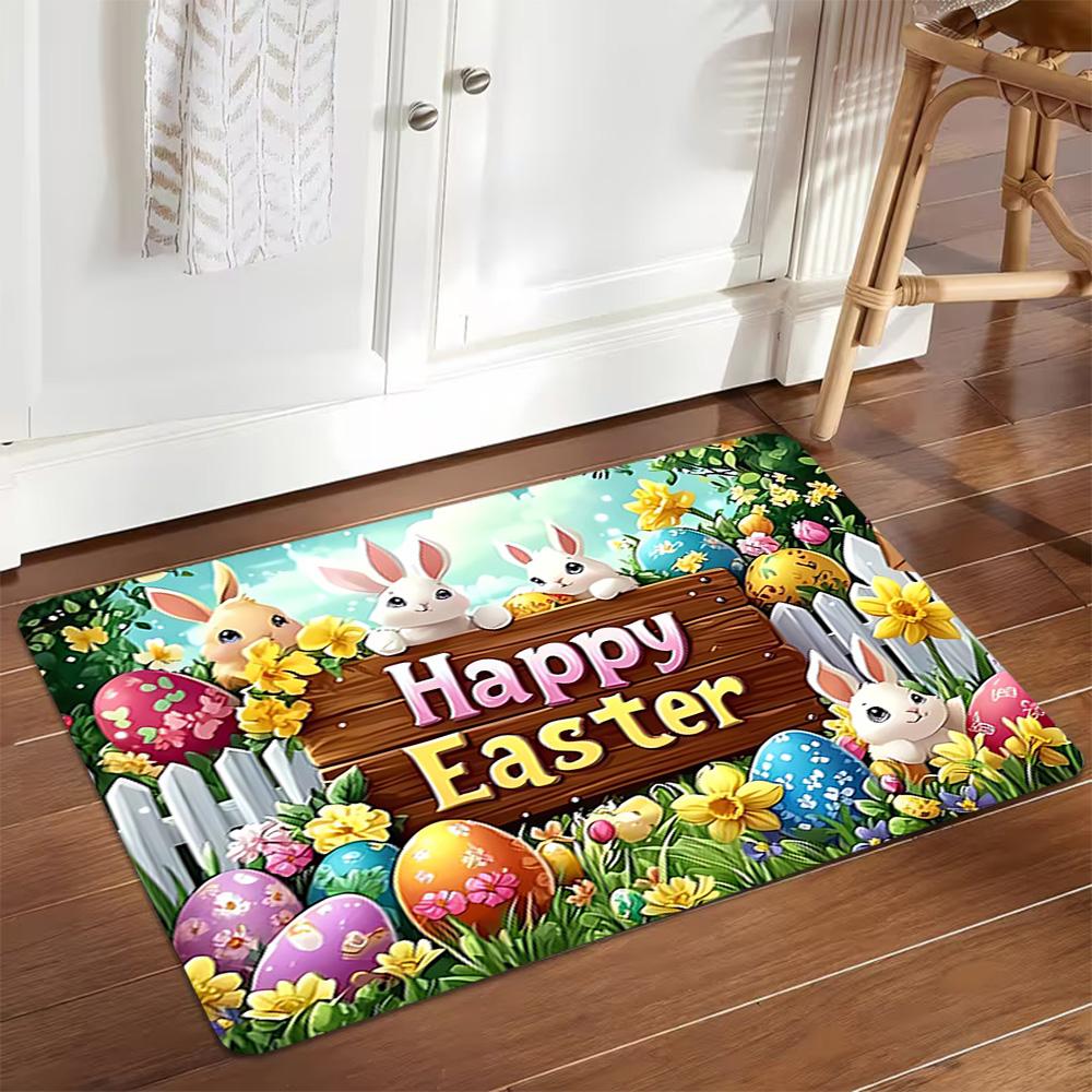 Spring Bunny Watercolor Print Decoration,Carpet,Living Room,Bedroom, Non-slip,Square rug