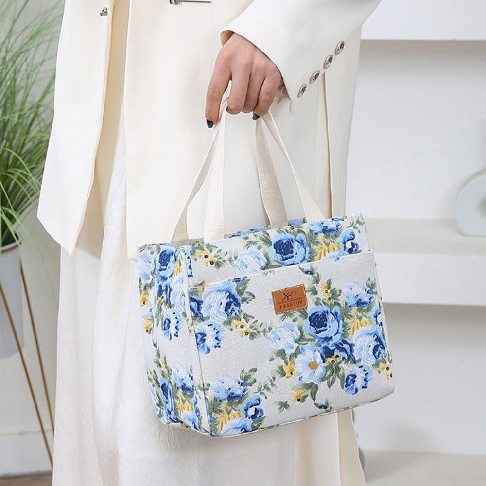 Isolierte Lunchtasche mit Blumendruck Reißverschluss Tragetasche Lebensmittelaufbewahrungstasche Handtasche Arbeiter