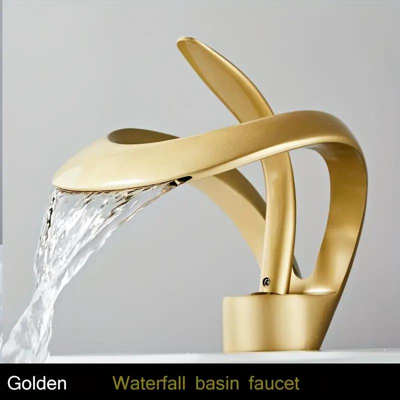 

Смеситель для раковины из латуни в стиле водопада, однорычажный смеситель для горячей и холодной воды с водоподводящей трубой, подходит для раковины в ванной комнате золотистый
